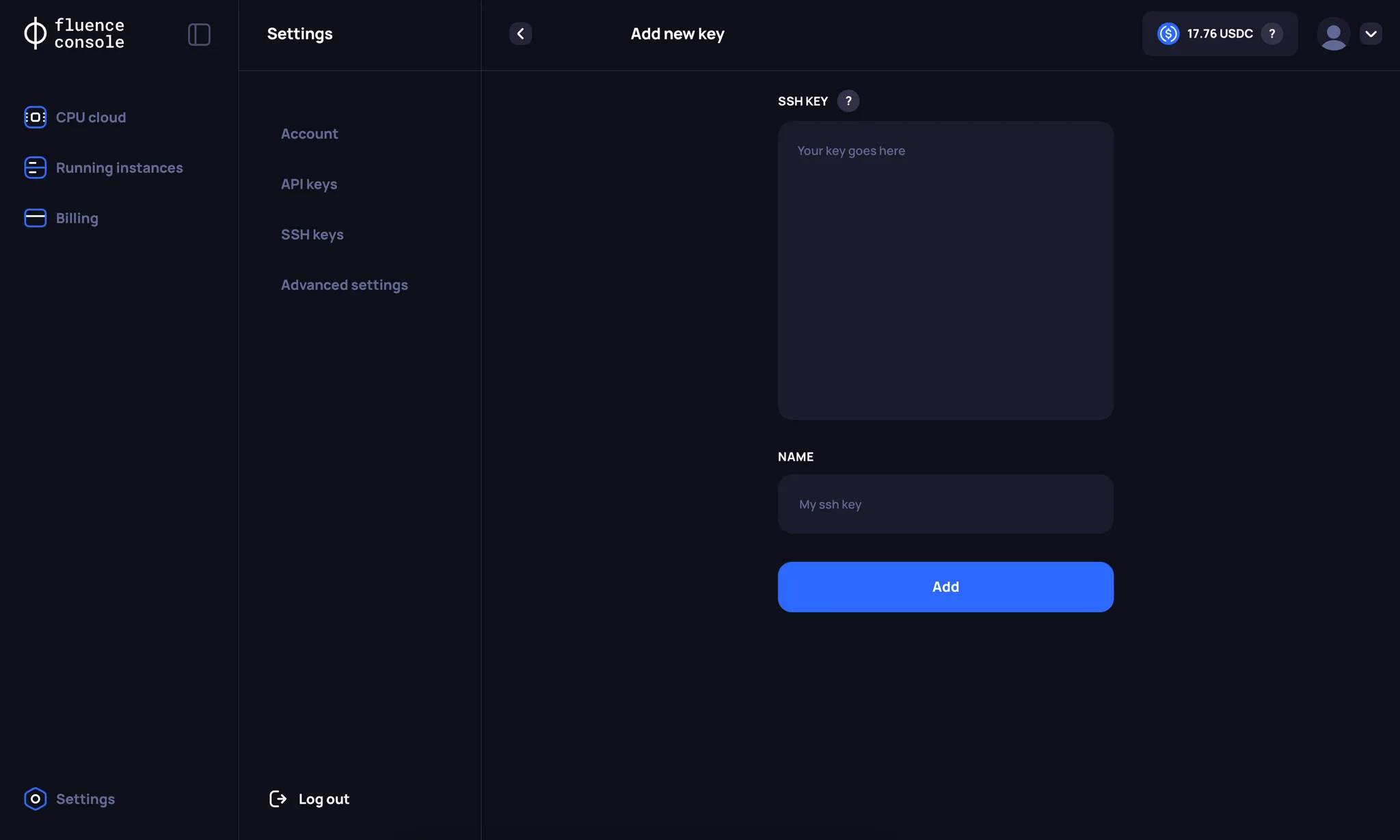 SSH keys page