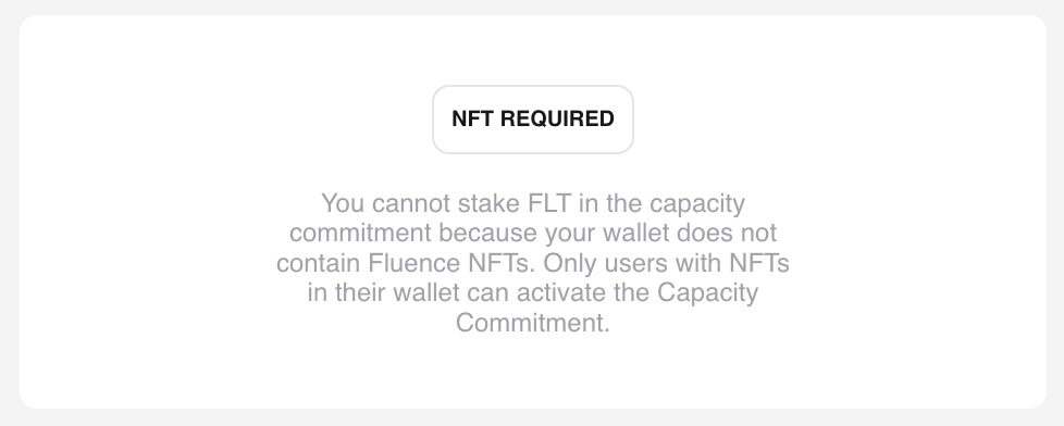 The Stake button view for authenticated users without Fluence NFT